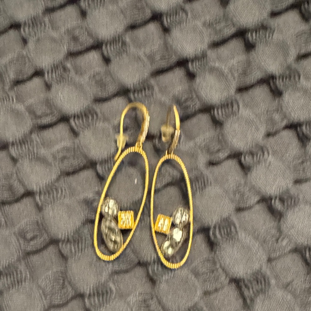 Freida Rothman Gold Oval Drop Earrings with Clear Crystal Accents